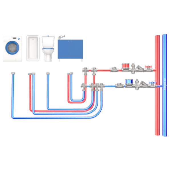 Схема труб водоснабжения в ванной и туалете с водонагревателем разводки