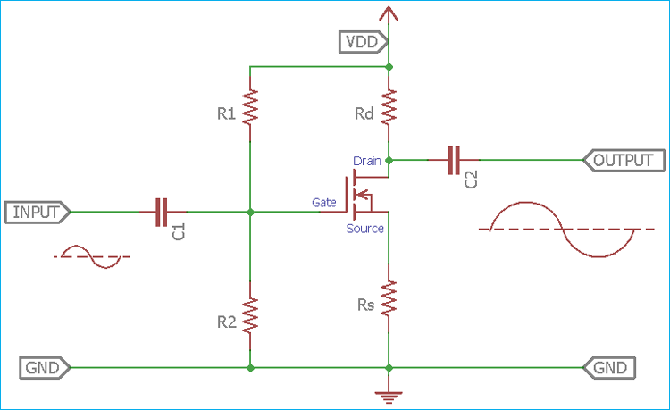 Basic Common Source Amplifier Construction with Single MOSFET