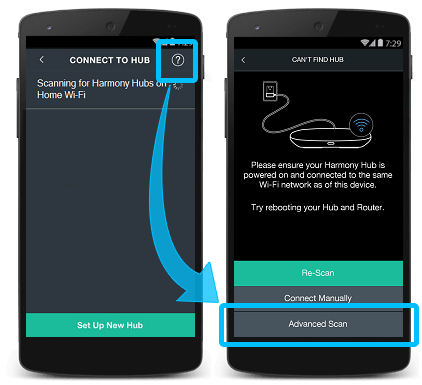 Harmony App - Advanced hub connection