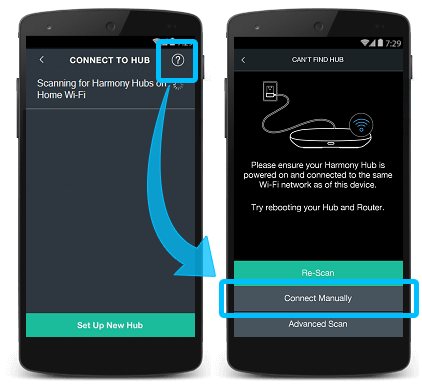 Harmony App - Connect to hub manually