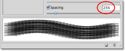 The Brush Tip Spacing option in the Brushes panel in Photoshop. 