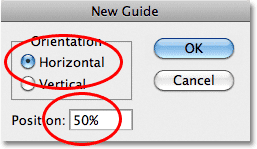 Photoshop New Guide dialog box. 