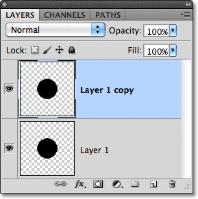 A copy of Layer 1 appears in the Layers panel in Photoshop. 