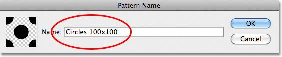 Naming the new pattern in Photoshop. 