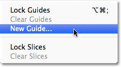 The New Guide command in Photoshop. 