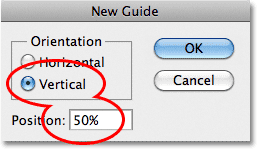 Photoshop New Guide dialog box. 