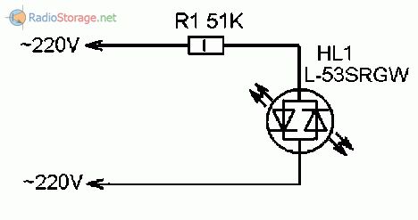 Схема индикатора сети 220В на двухцветном светодиоде