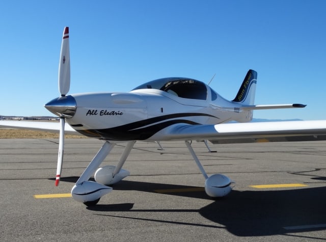 The Sun Flyer 4, a four-seat, propeller-driven, electric-powered plane is being prepared by Bye Aerospace in Englewood, Colo. Picture from Bye Aerospace. 