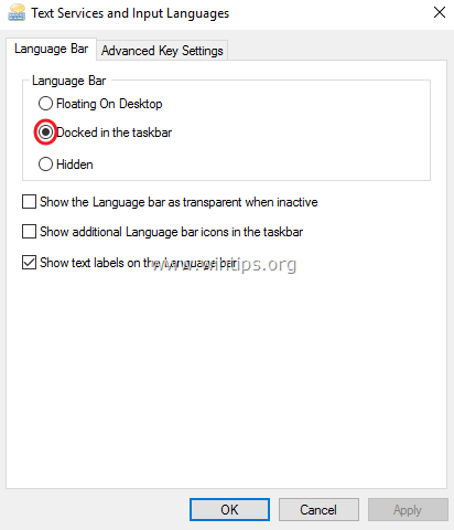 enable language bar control panel